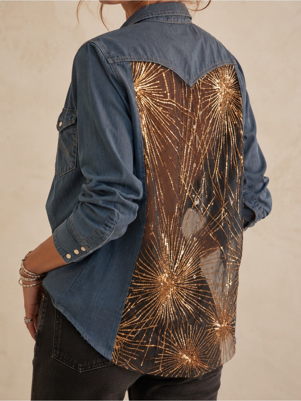 Wrangler x Stuart Trevor Sequin Western Shirt‎ Women’s Small NWT